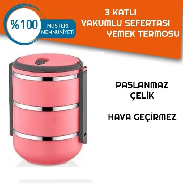 Sefer Tası Yemek Termosu Saklama Kabı Termosu 3lü - Pembe ürün görseli 1