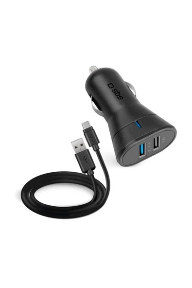SBS Araç Şarj Cihazı 12/24V 2100 mAh 2 Usb Çıkışı Type C Kablo Siyah TEKITCRC2U21AUL ürün görseli