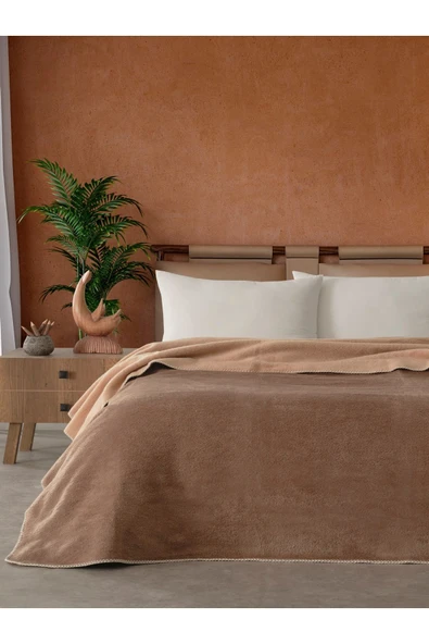 Vicuna Home Mila Pamuklu Çift Kişilik Battaniye Vizon Kahve - Bej - 3