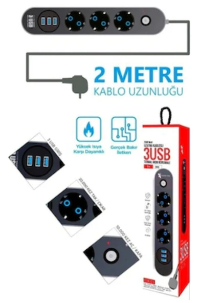 Blic Rose Teknoloji Ftr-01 3 Usb/ 3 Priz Girişli Termal Akım Korumalı Priz - 2