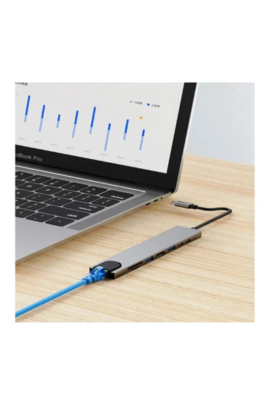 Hietech Çevirici Adaptör Çok Portlu Çoklayıcı Usb Hub 8 In 1 Usb Type-c Usb 2.0/3.0 Audio 3.5 Tf Sd - 5