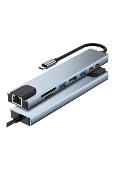 Hietech Çevirici Adaptör Çok Portlu Çoklayıcı Usb Hub 8 In 1 Usb Type-c Usb 2.0/3.0 Audio 3.5 Tf Sd - 2