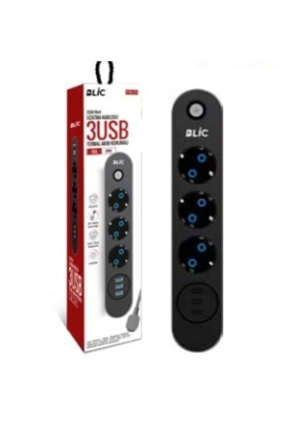 Blic Rose Teknoloji Ftr-01 3 Usb/ 3 Priz Girişli Termal Akım Korumalı Priz