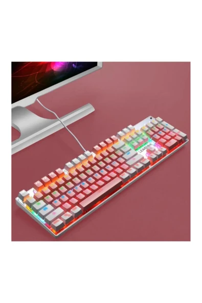 Hietech Kablolu Mekanik Klavye Pembe Rgb Işıklı 104 Tuşlu Mavi Switch Leaven K660 - 2
