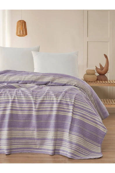 Vicuna Home Softy Pamuklu 4 Mevsim Çift Kişilik Battaniye - Lila