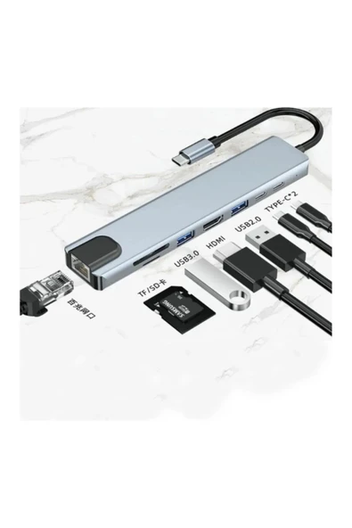 Hietech Çevirici Adaptör Çok Portlu Çoklayıcı Usb Hub 8 In 1 Usb Type-c Usb 2.0/3.0 Audio 3.5 Tf Sd - 3