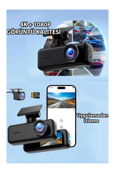 Hietech Araç içi Güvenlik Kamera Wifi Yüksek Kalite 4K Dashcam Gece Görüşü, Hareket Algılama Wifi Kamera - 2