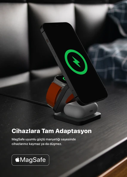 Xenon Smart Kablosuz Şarj Standı Qi2 Hızlı Şarj Iphone Airpods Watch Uyumlu Magsafe 15W Telefon Tutucu X6402 - 3