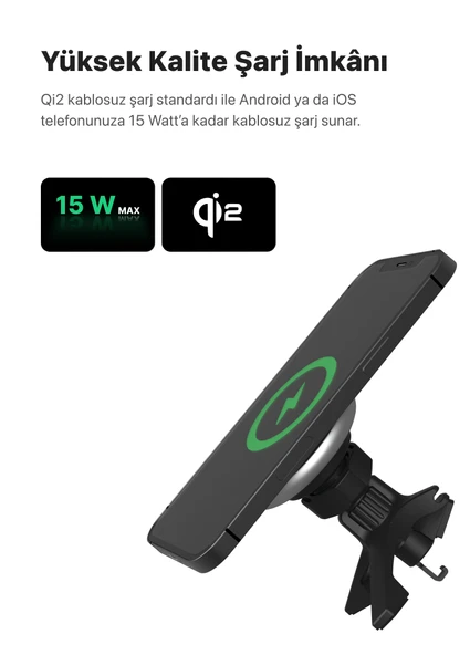 Xenon Smart Araç içi Telefon Tutucu ve Çakmak Adaptörü Qi2 18W Gece Işığı Magsafe Kablosuz Hızlı Şarj X6401 - 7