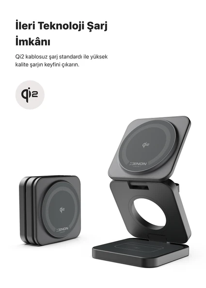 Xenon Smart Kablosuz Şarj Standı Qi2 Hızlı Şarj Iphone Airpods Watch Uyumlu Magsafe 15W Telefon Tutucu X6402 - 8