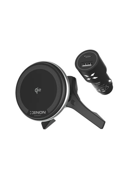 Xenon Smart Araç içi Telefon Tutucu ve Çakmak Adaptörü Qi2 18W Gece Işığı Magsafe Kablosuz Hızlı Şarj X6401