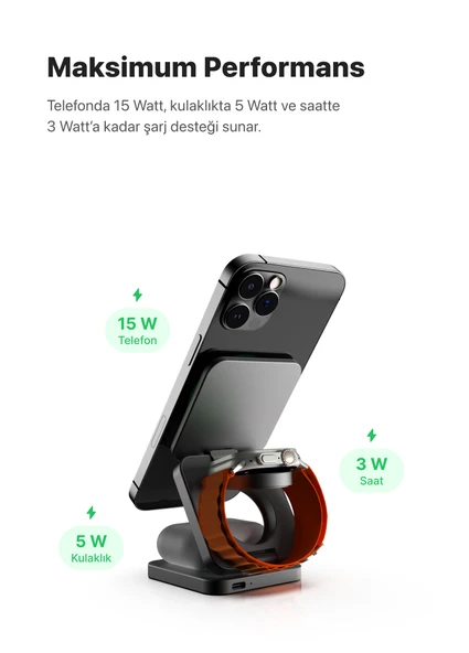 Xenon Smart Kablosuz Şarj Standı Qi2 Hızlı Şarj Iphone Airpods Watch Uyumlu Magsafe 15W Telefon Tutucu X6402 - 9