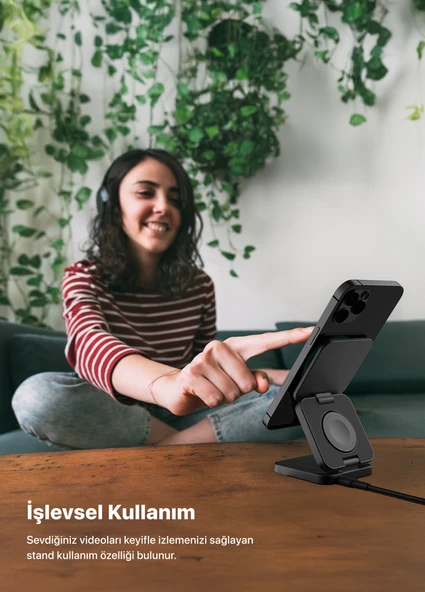 Xenon Smart Kablosuz Şarj Standı Qi2 Hızlı Şarj Iphone Airpods Watch Uyumlu Magsafe 15W Telefon Tutucu X6402 - 5