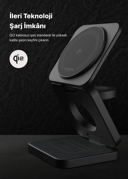 Xenon Smart Kablosuz Şarj Standı Qi2 Hızlı Şarj Iphone Airpods Watch Uyumlu Magsafe 15W Telefon Tutucu X6402 - 4