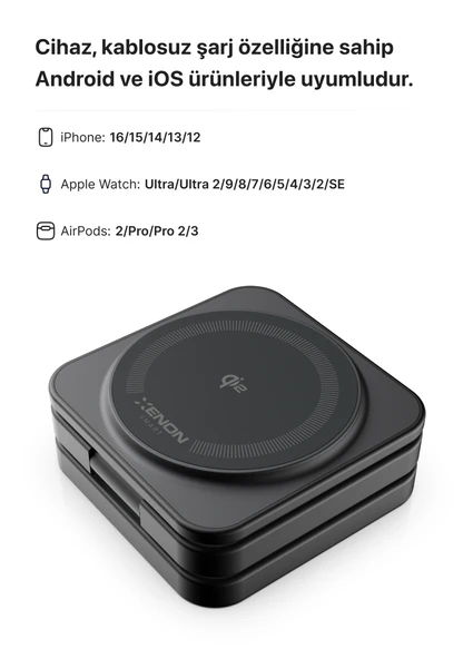 Xenon Smart Kablosuz Şarj Standı Qi2 Hızlı Şarj Iphone Airpods Watch Uyumlu Magsafe 15W Telefon Tutucu X6402 - 7