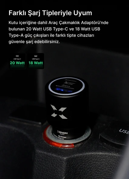 Xenon Smart Araç içi Telefon Tutucu ve Çakmak Adaptörü Qi2 18W Gece Işığı Magsafe Kablosuz Hızlı Şarj X6401 - 3