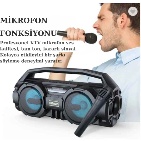 Trend Store Kablosuz Mikrofonlu Bluetooth Hoparlör Karaoke USB AUX Bas FM Radyo TF Müzik Sistemi Stereo - 2
