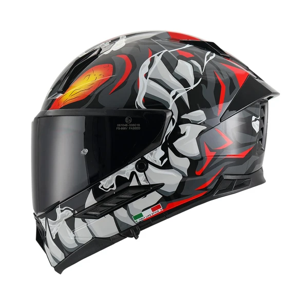 Sway Xbyc 868 Cannibal Full Face Güneş Gözlüklü Kapalı Motosiklet Kaskı Kırmızı Gri L Beden