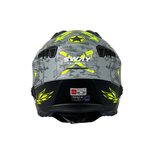 Sway X2 Tokyo Trooper Modüler Full Face Çene Sökülebilen Motosiklet Kaskı L Beden Gri Sarı - Resim 5