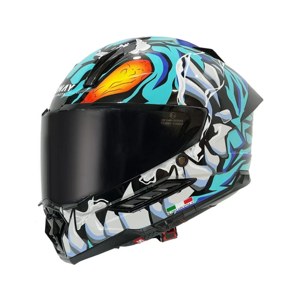 Sway Xbyc 868 Cannibal Full Face Güneş Gözlüklü Kapalı Motosiklet Kaskı Mavi Gri L Beden - Resim 2