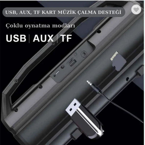 Trend Store Kablosuz Mikrofonlu Bluetooth Hoparlör Karaoke USB AUX Bas FM Radyo TF Müzik Sistemi Stereo - 6