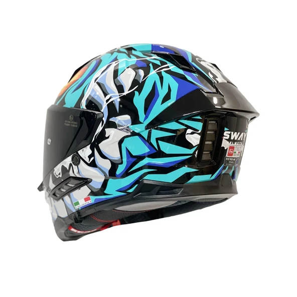 Sway Xbyc 868 Cannibal Full Face Güneş Gözlüklü Kapalı Motosiklet Kaskı Mavi Gri XL Beden - Resim 3
