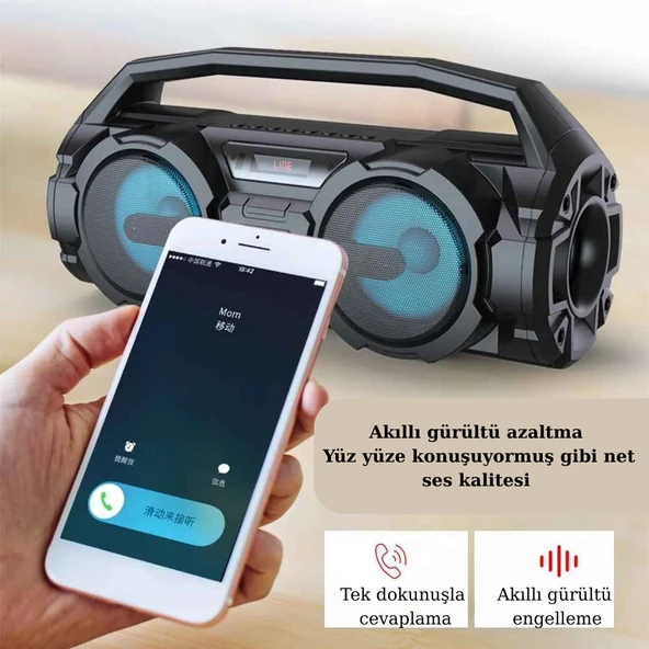 Trend Store Kablosuz Mikrofonlu Bluetooth Hoparlör Karaoke USB AUX Bas FM Radyo TF Müzik Sistemi Stereo - 4