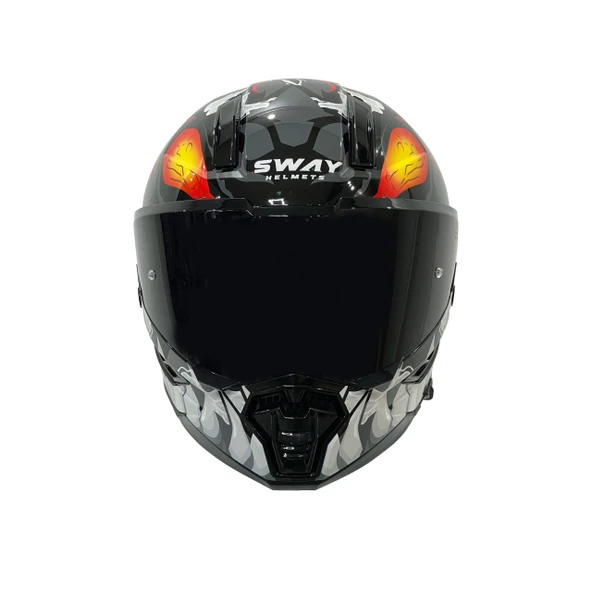 Sway Xbyc 868 Cannibal Full Face Güneş Gözlüklü Kapalı Motosiklet Kaskı Kırmızı Gri L Beden - 4