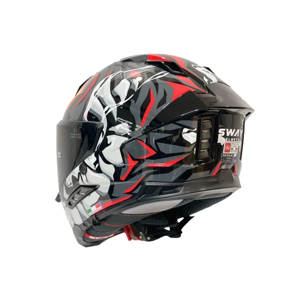 Sway Xbyc 868 Cannibal Full Face Güneş Gözlüklü Kapalı Motosiklet Kaskı Kırmızı Gri L Beden - 2