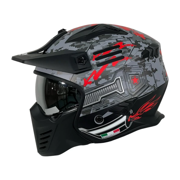 Sway X2 Tokyo Trooper Modüler Full Face Çene Sökülebilen Motosiklet Kaskı M Beden Siyah Kırmızı ürün görseli