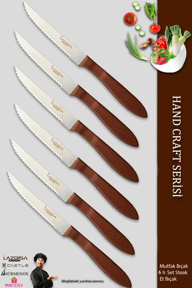 Lazbisa Hand Caft Serisi Steak Mutfak Bıçak Seti 6'lı Steak Et Yemek Bıçağı (MFT-2344) ürün görseli 1