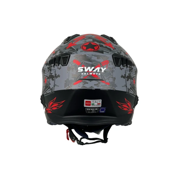 Sway X2 Tokyo Trooper Modüler Full Face Çene Açılır Motosiklet Kaskı 2XL Beden Siyah Kırmızı - Resim 7