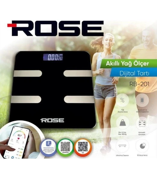 Rose RB-201 Akıllı Yağ Ölçer Dijital Tartı - Siyah - Resim 5