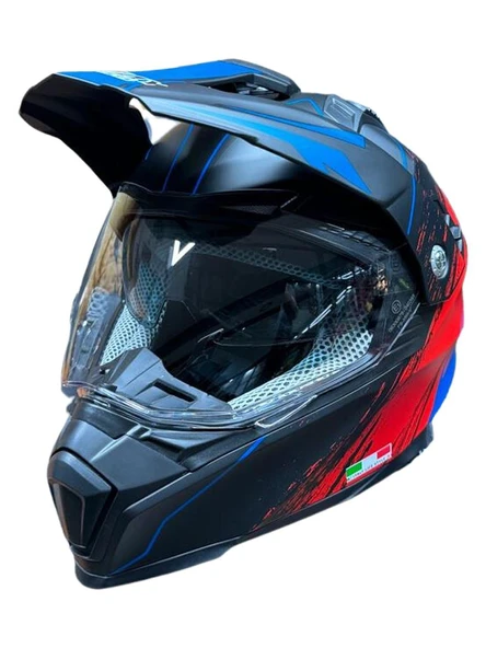 Sway X60 Solid Full Face Enduro Touring Adventure Kapalı Motosiklet Kaskı XL Beden Siyah Kırmızı - Resim 3