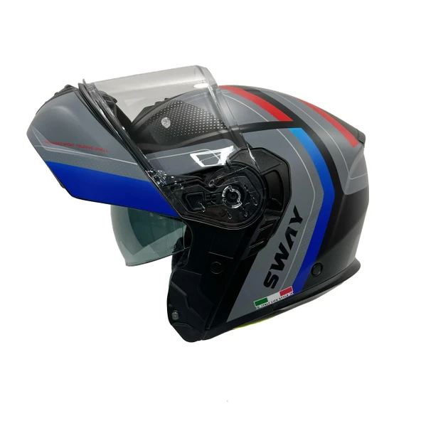 Sway Xbyc 917 Kore Full Face Çene Açılır Motosiklet Kaskı L Beden Black Blue - Resim 4