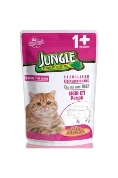 Jungle Biftekli Pouch Yetişkin Kısırlaştırılmış Konserve Kedi Maması 85 gr
