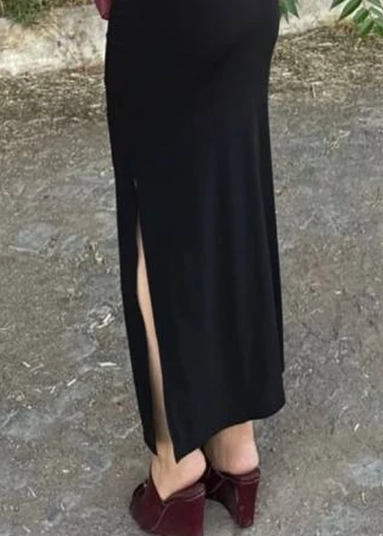 BOYUNDAN BAĞLAMALI YIRTMAÇ DETAYLI ELBİSE YEŞİL ASTARLI - 6