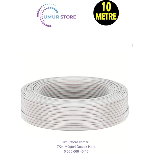 10 Metre Beyaz 2*0,75 Hoparlör Ses Sitemi Kablosu - Hoporlör Elektrik Tesisat Kordon Kablosu ürün görseli 1