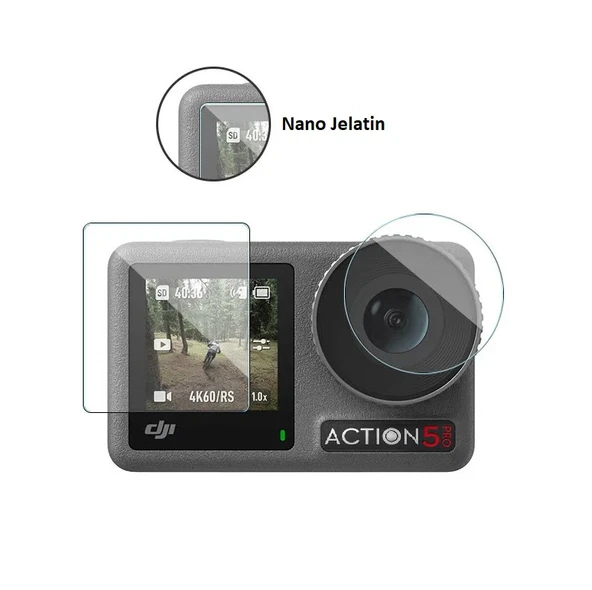 DJI Osmo Action 5 Pro Uyumlu Şeffaf Ekran koruyucu Nano Jelatin ürün görseli