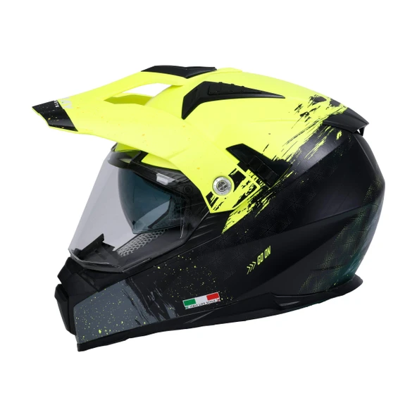 Sway X60 Solid Full Face Enduro Touring Adventure Kapalı Motosiklet Kaskı L Beden Sarı Siyah - Resim 2