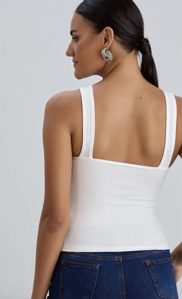 Crop Atlet Siyah Beyaz Esnek, Günlük ve Spor Amaçlı Göğüs Pedli Destekli %100 Pamuk - 4