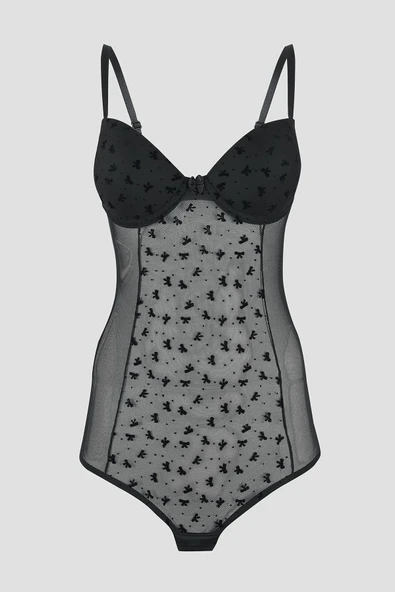 Siyah Bow Hafif Destekli Bodysuit ürün görseli 1