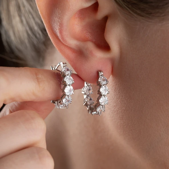 Vaoov 925 Ayar Gümüş Sırataşlı Halka Küpe ürün görseli