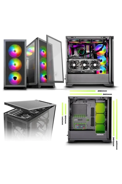 Green Griffin G9 Argb 2xusb3.0 1xusb3.1 1xtype-c Kumandalı Oyun Bilgisayar Kasası (PSU YOK) - 3