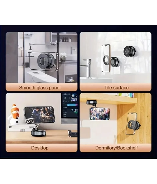 360° Döner Manyetik Telefon Tutucu Araç Içi Vakumlu Cam Vakum Standı Masa Üstü Mobil Telefon Stant - 3