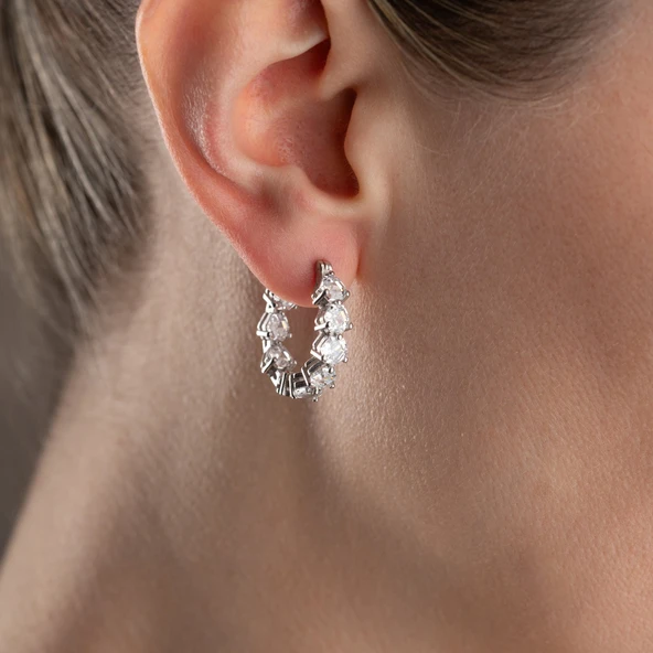 Vaoov 925 Ayar Gümüş Sırataşlı Halka Küpe - Resim 5