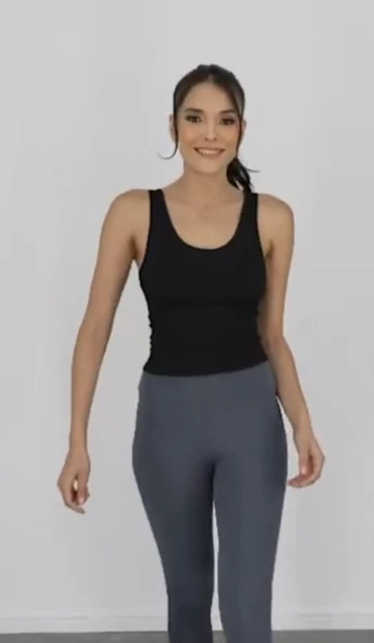 Crop Atlet Siyah Beyaz Esnek, Günlük ve Spor Amaçlı Göğüs Pedli Destekli %100 Pamuk - 6