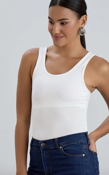 Crop Atlet Siyah Beyaz Esnek, Günlük ve Spor Amaçlı Göğüs Pedli Destekli %100 Pamuk - 3