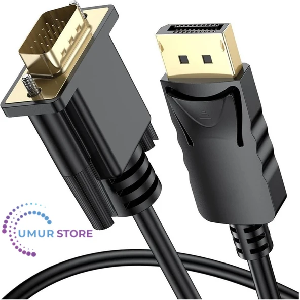 Display Port To VGA Kablo Display VGA Dp To VGA 1.8m Displayport Erkek VGA Erkek Kablo 1.8 Metre Çevirici Dönüştürücü - Resim 3