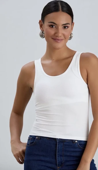 Crop Atlet Siyah Beyaz Esnek, Günlük ve Spor Amaçlı Göğüs Pedli Destekli %100 Pamuk - 2